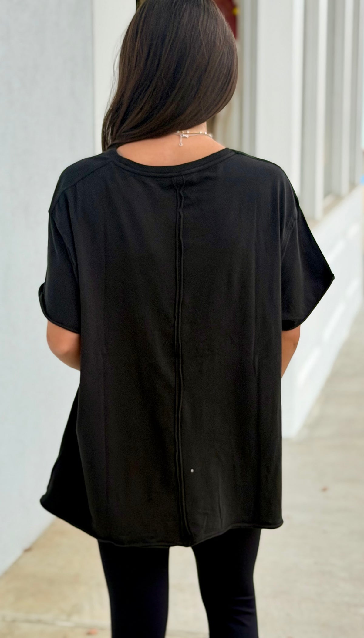 Pima Cotton Center-Seam Oversized Tee, Black