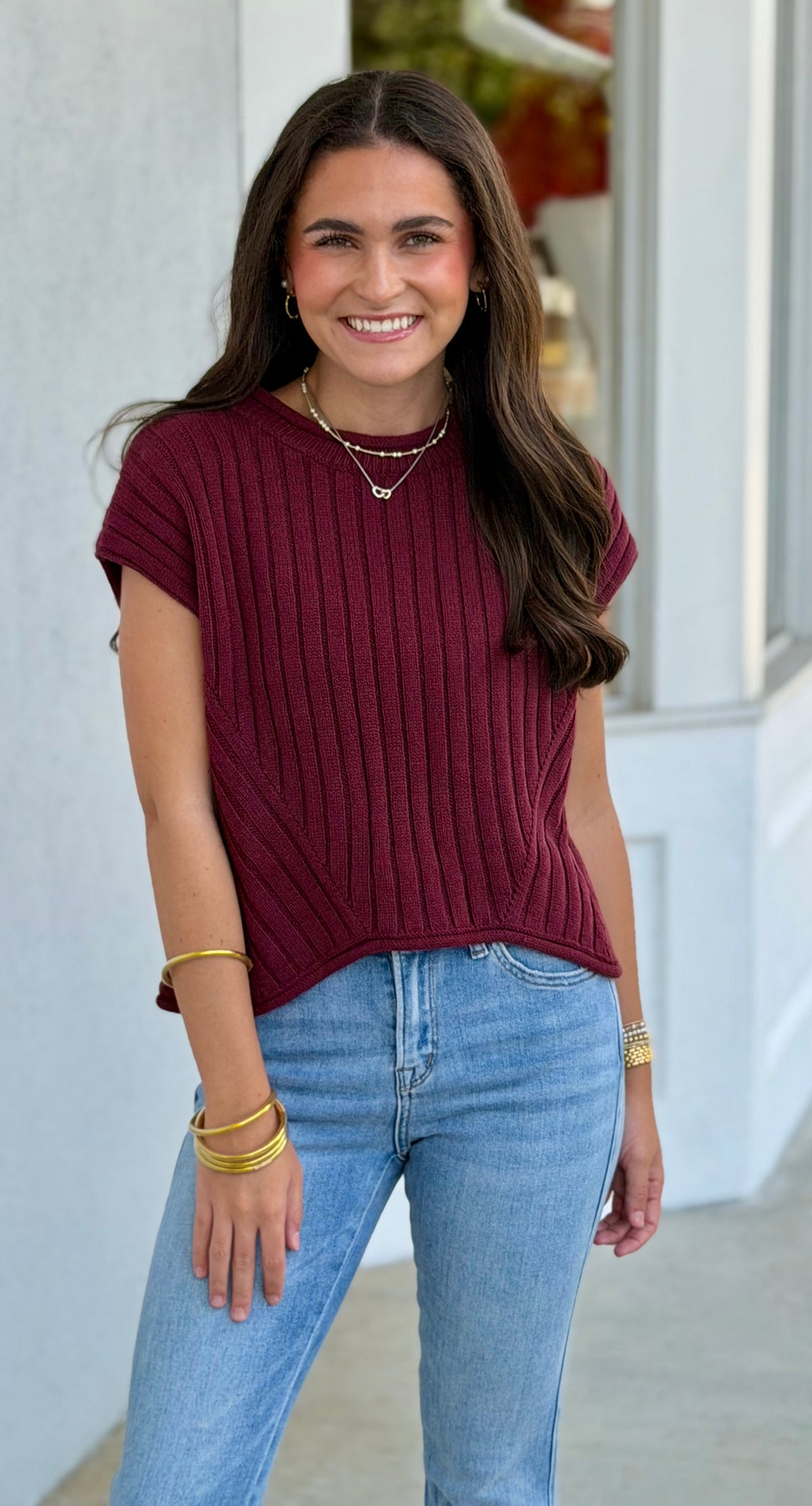 Burgundy Round Neck Sweater Top