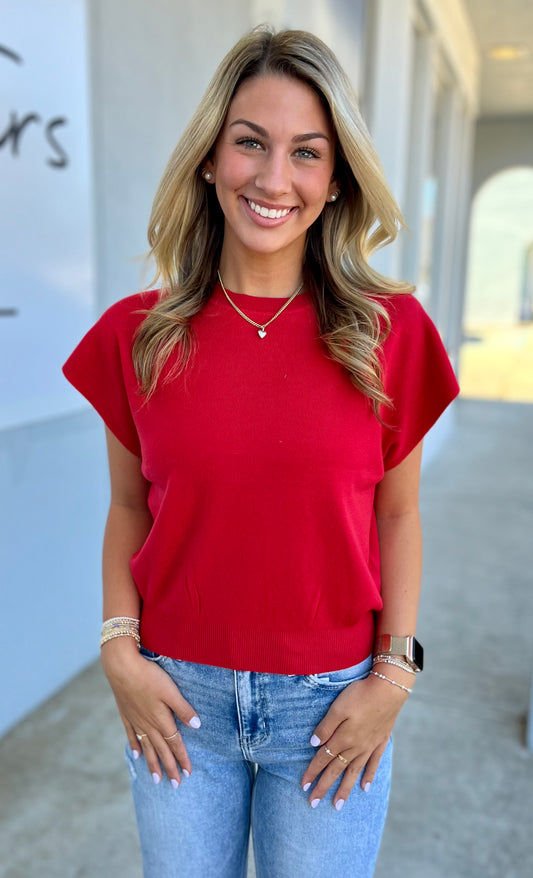 Round Neck Dolman Sleeve Sweater, Ruby