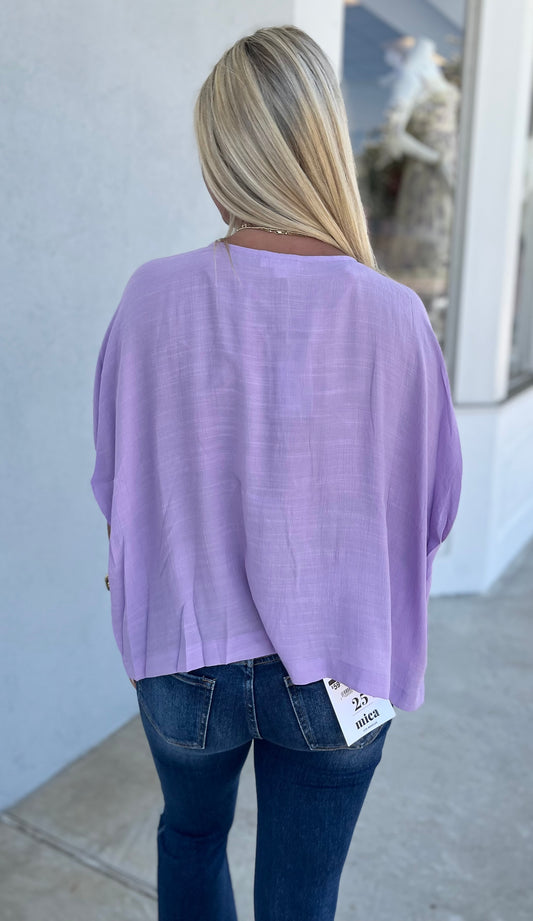 Lavender Elastic Sleeve Blouse
