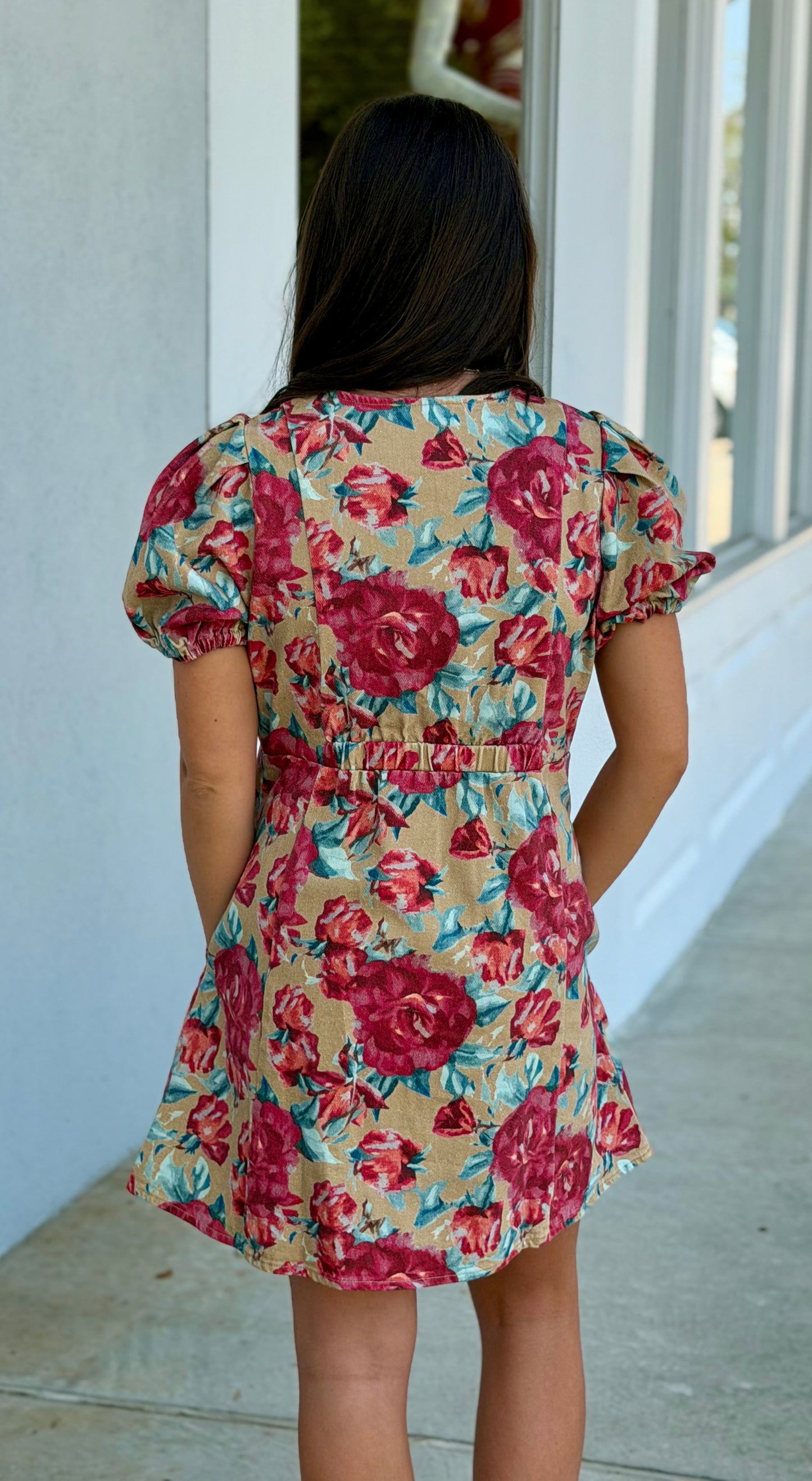 Camel Denim Floral Dress