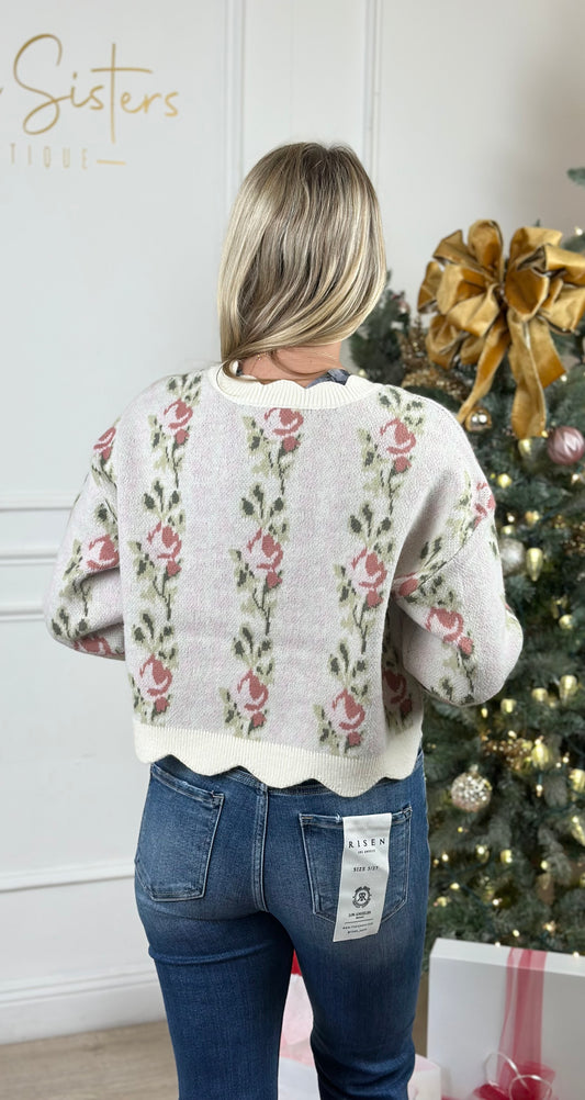 Pink Scallop Hemline Sweater Top
