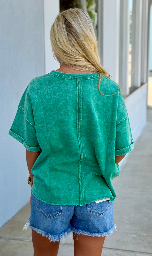 French Terry Acid Wash Tee, K Green