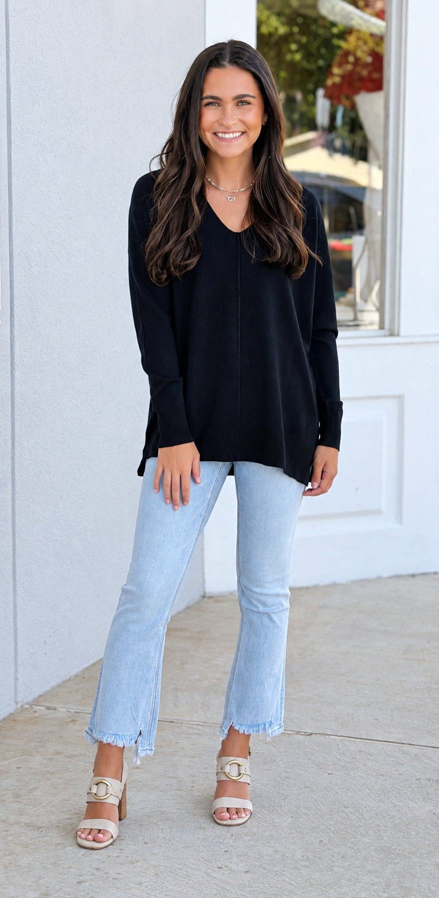Viscose Front Seam Sweater, Black