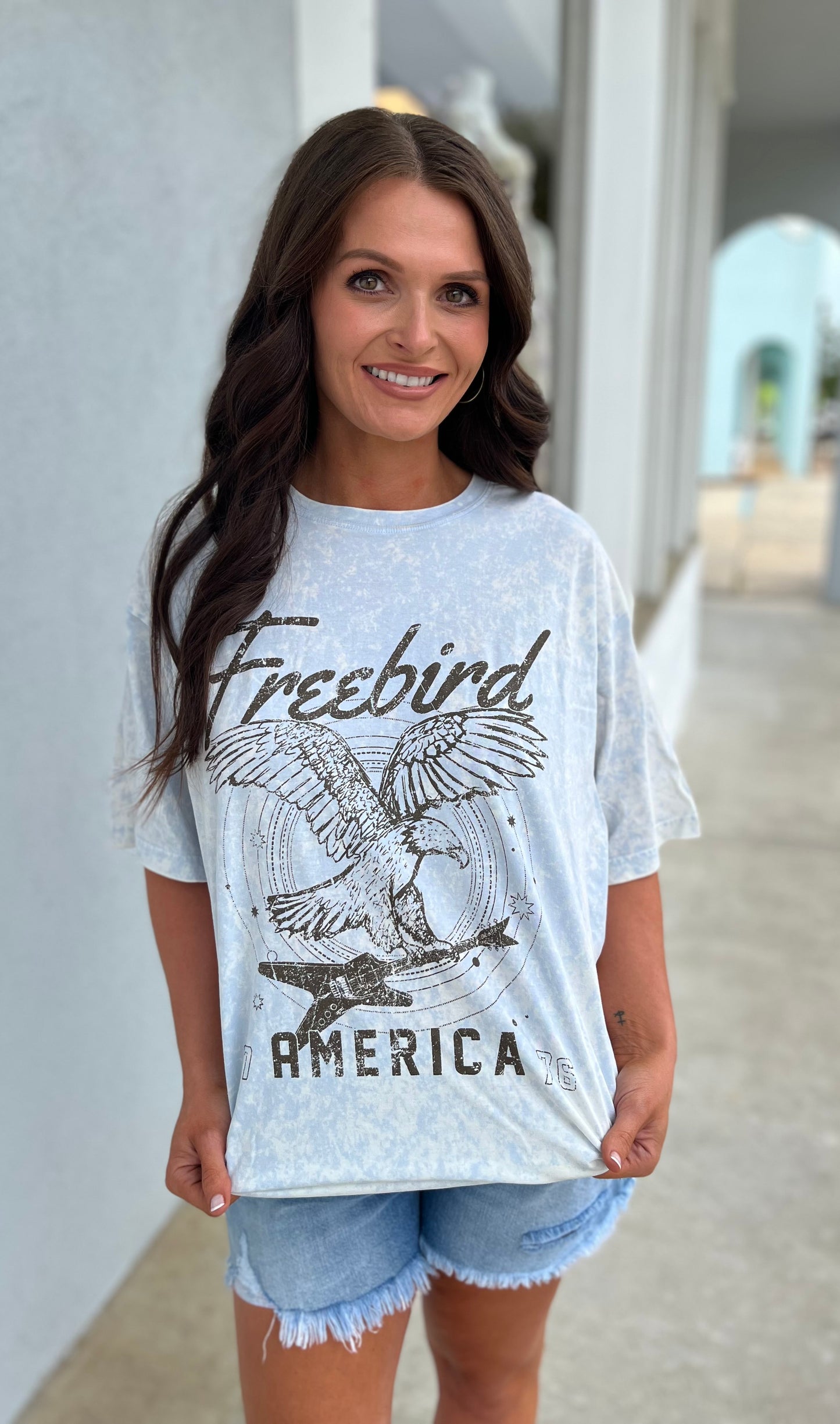 Ice Blue Free Bird America Vintage Graphic Tee