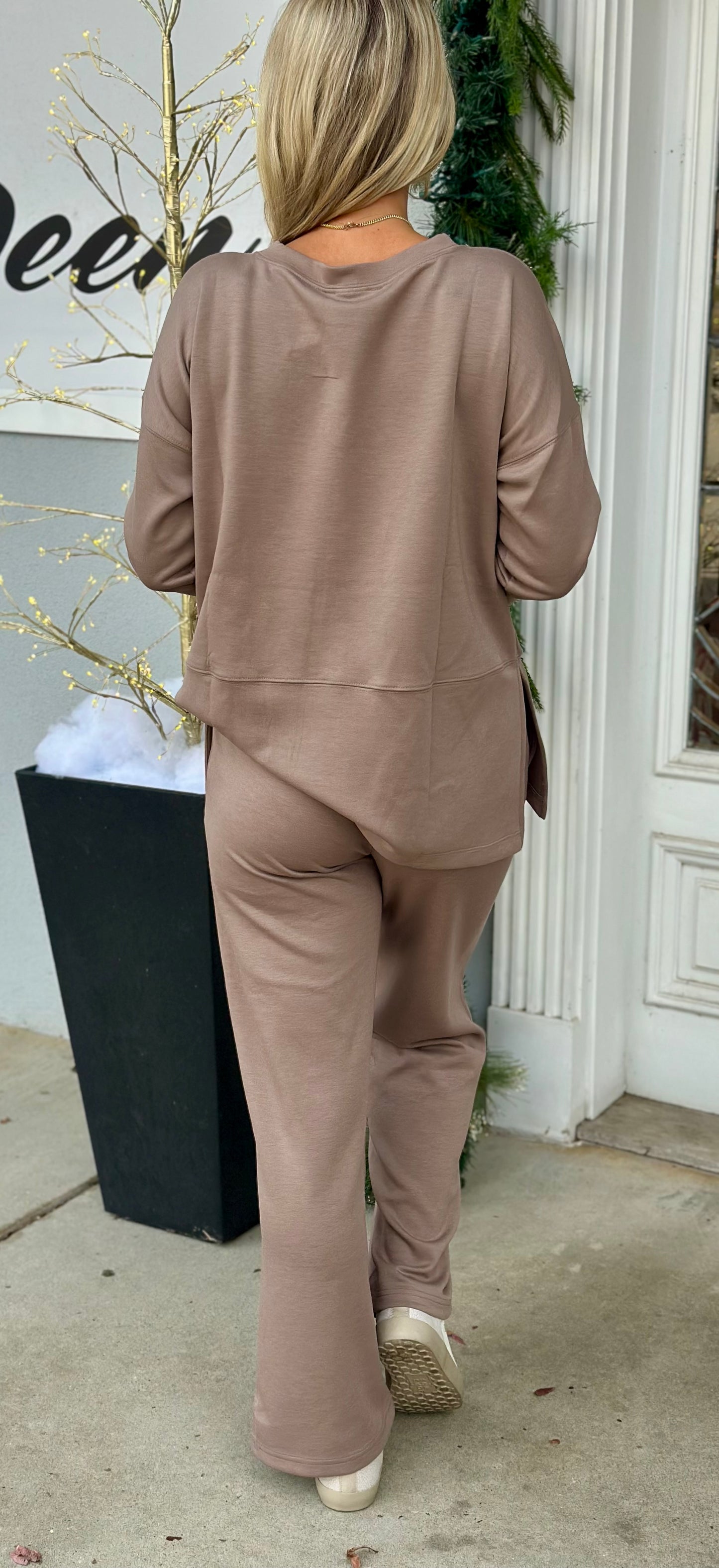 Scuba Side Slit Top and Pant SET, Cocoa