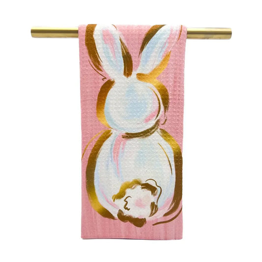 Coral Little Garden Bunny Tea Towel