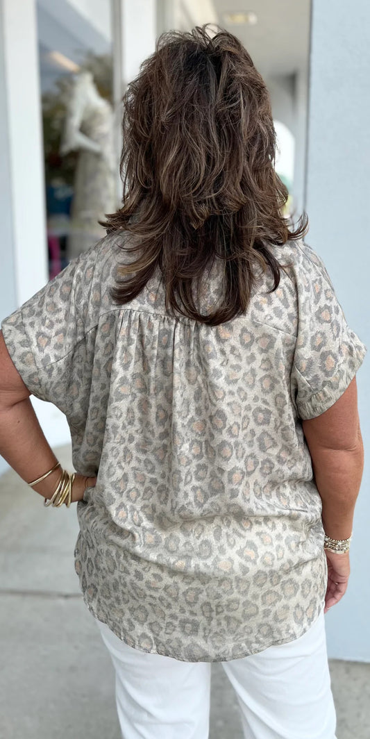 Leopard Print Collared Button Up Plus