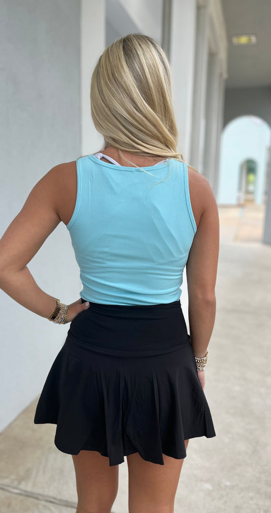 Square Neck Ribbed Tank Top , Bright Blue