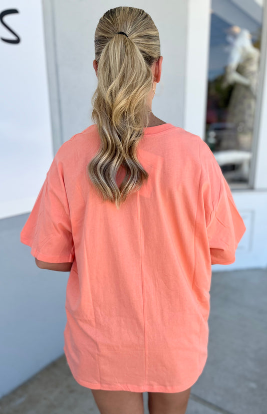 Loose Fit Cotton Short Sleeve Top, Coral
