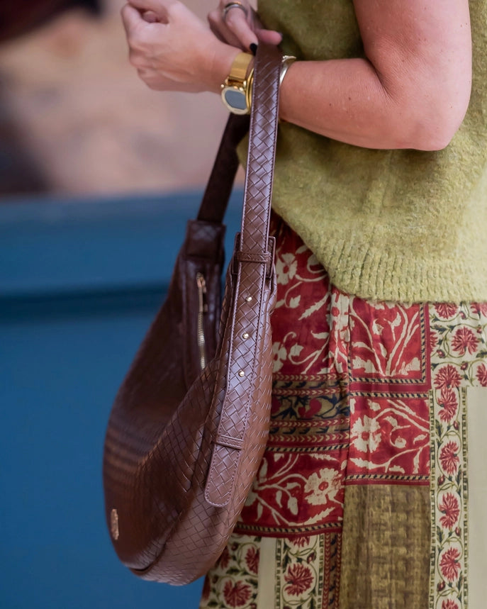 Winslow Curved Bag , Woven Chocolate