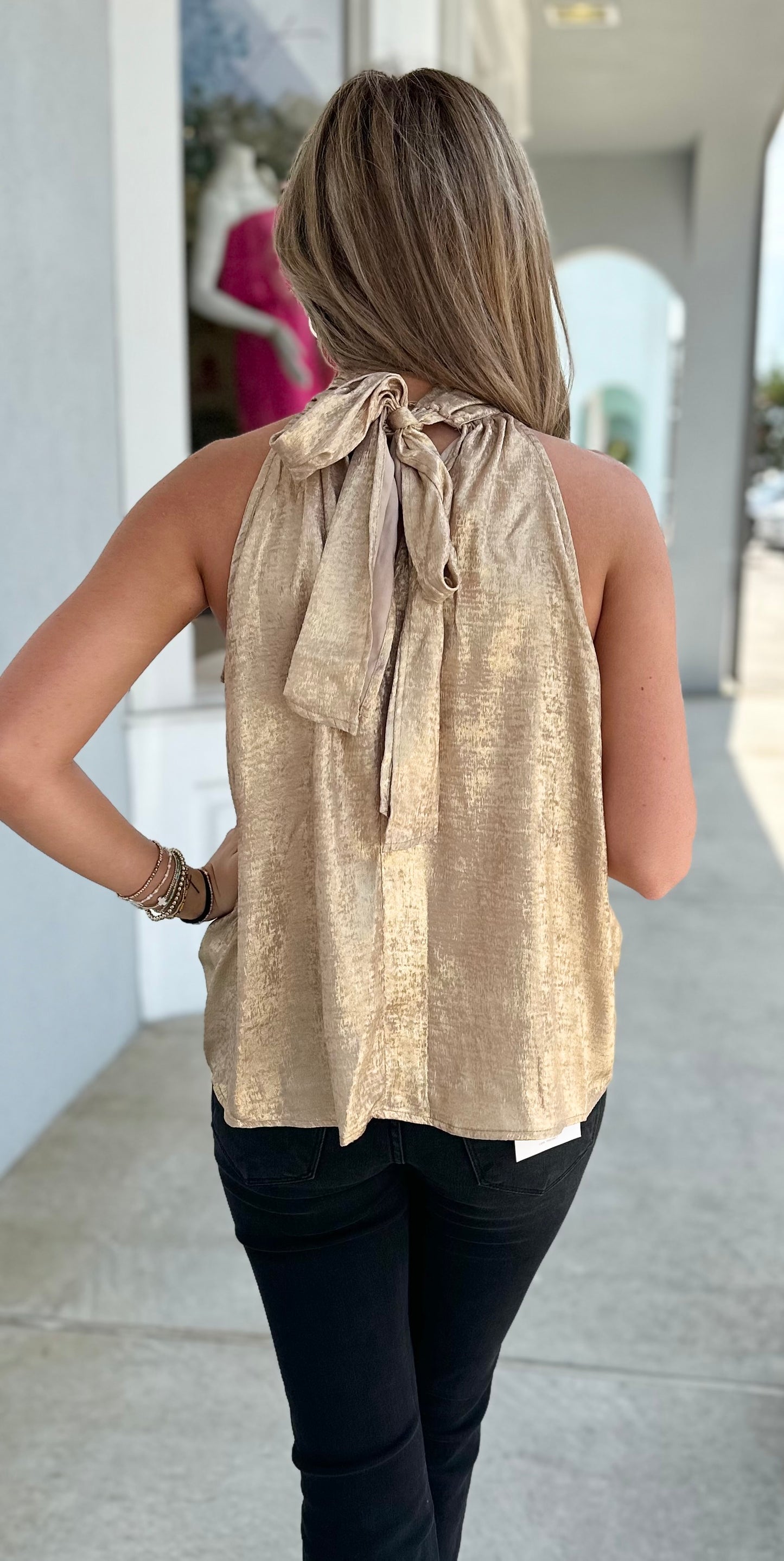 Gold Halter Neck Metallic Top