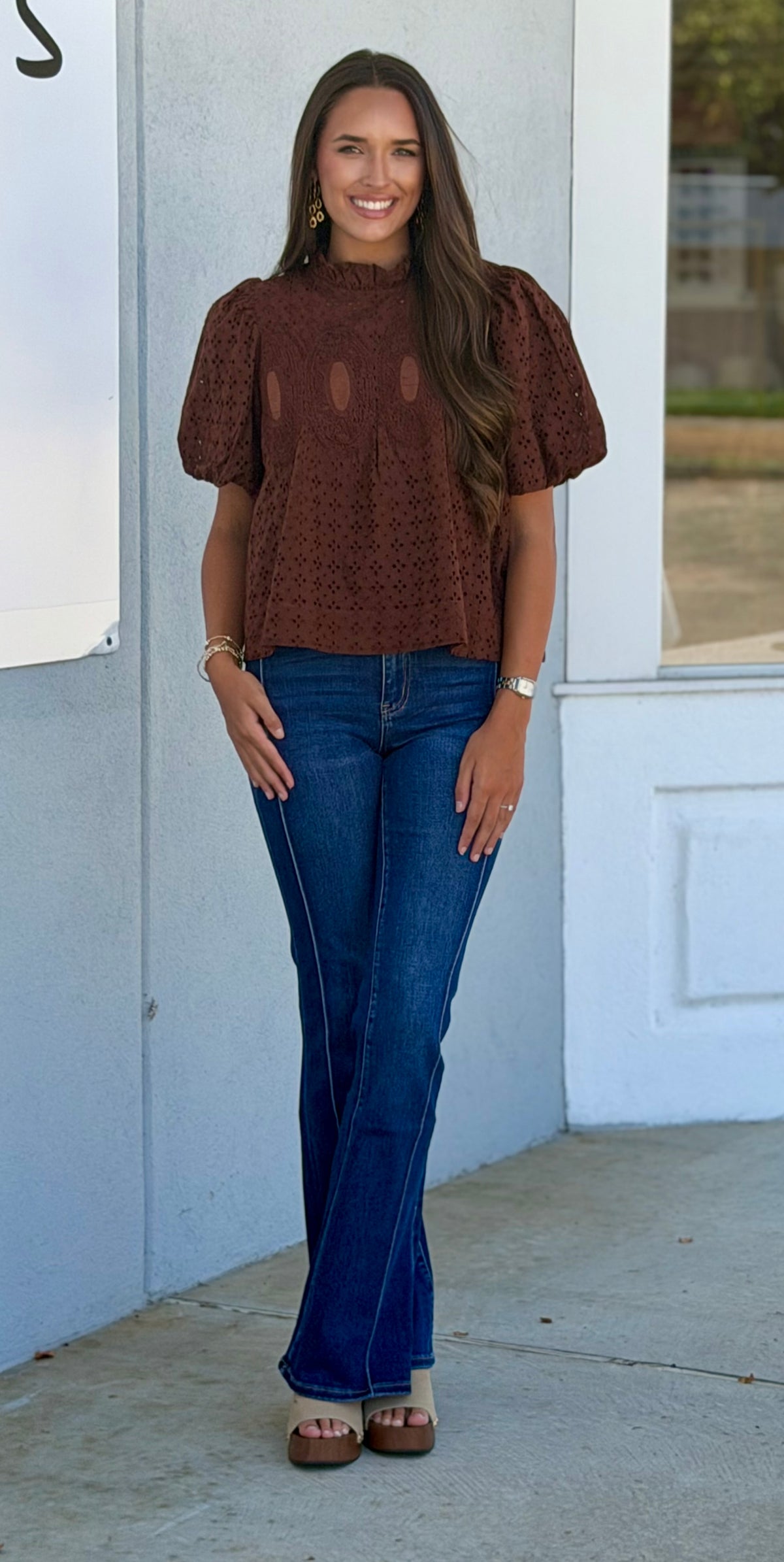 Brown Eyelet Lace Top