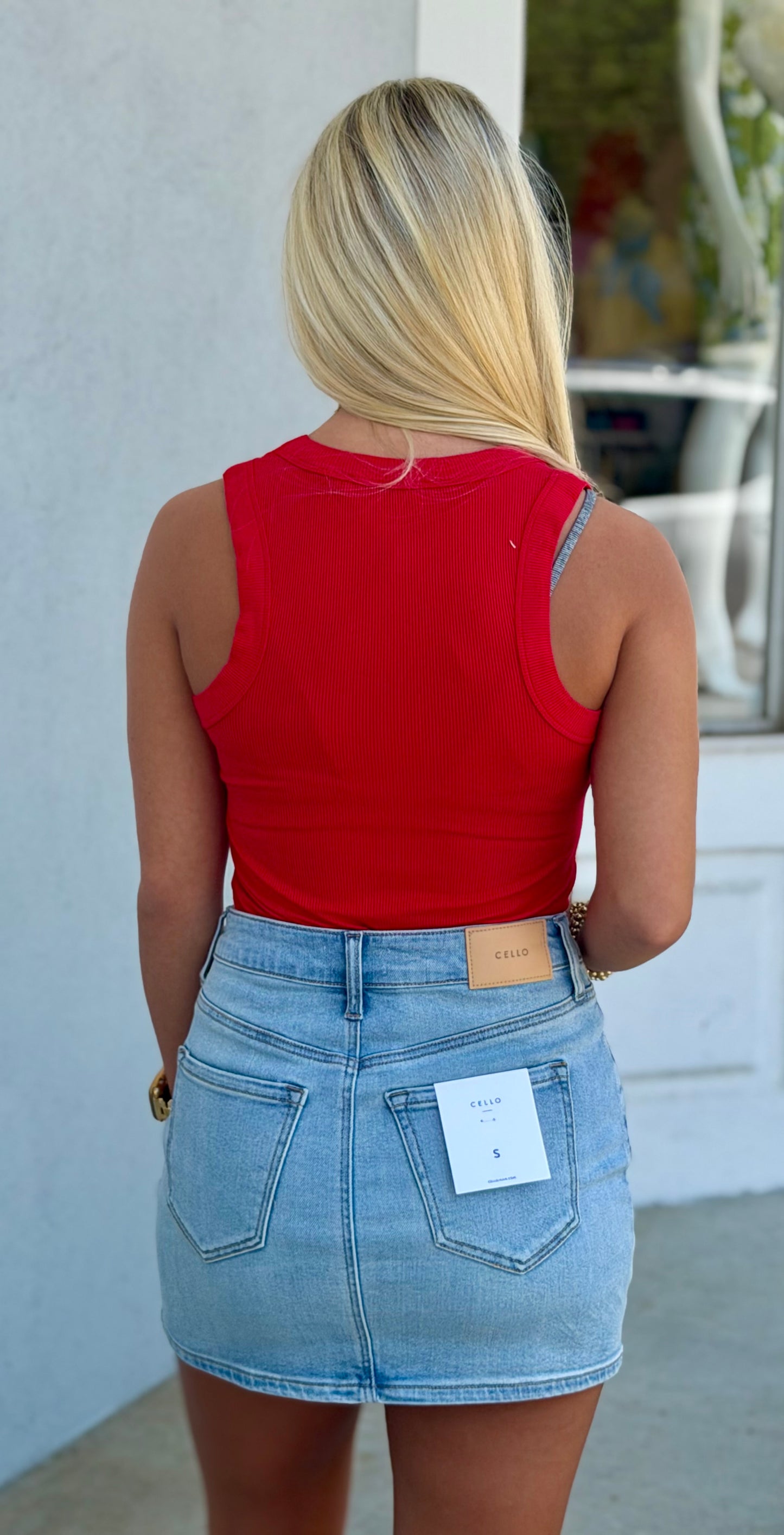 American Flag Scoop Neck Tank, Ruby