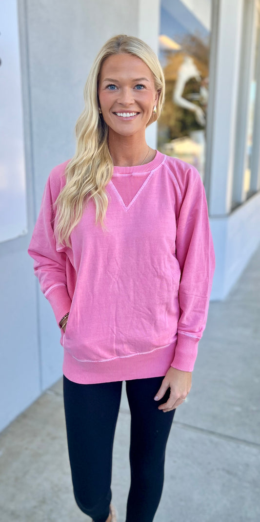 French Terry Pullover With Pockets, Candy Pink