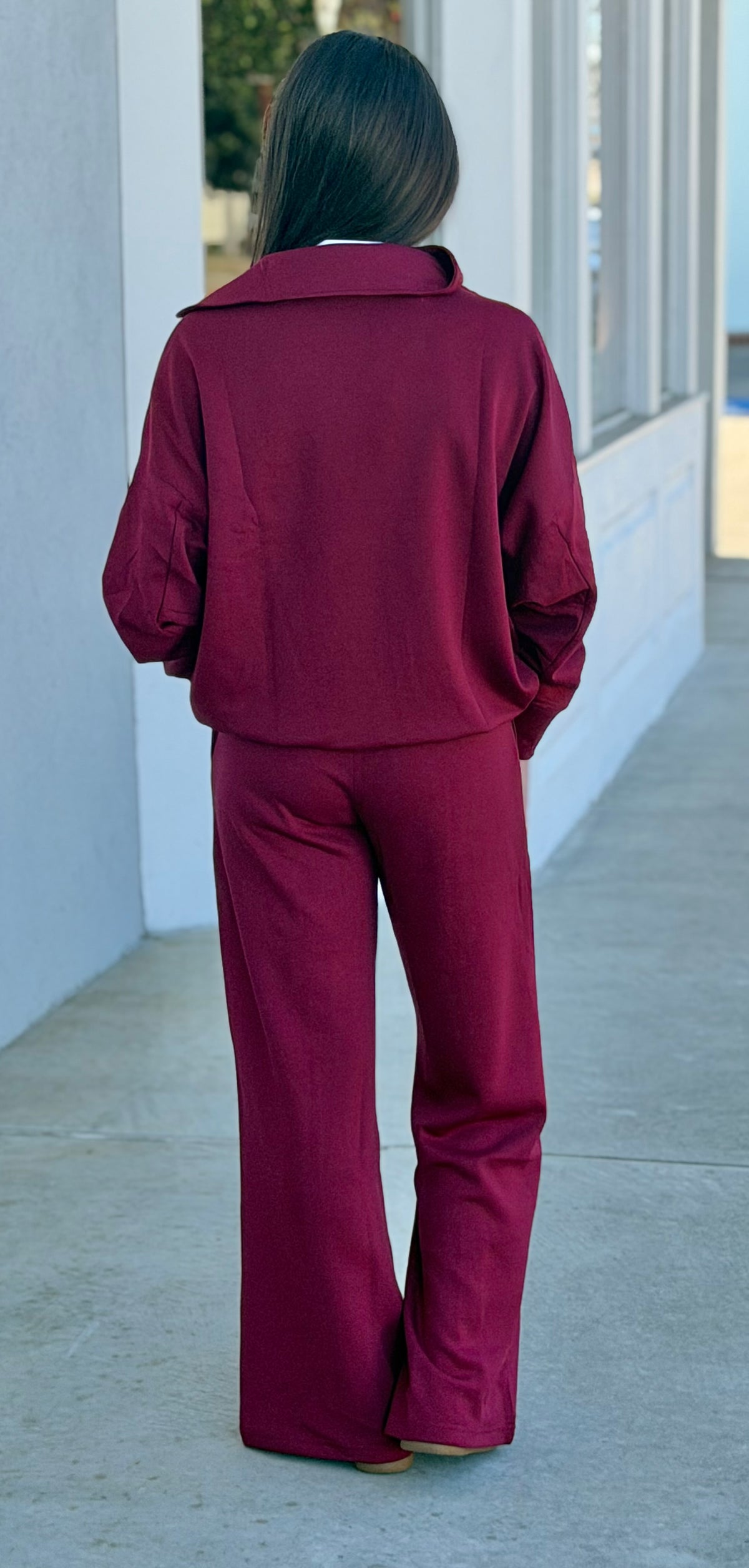 Scuba Collared Pullover & Pants SET, Dk Burgundy