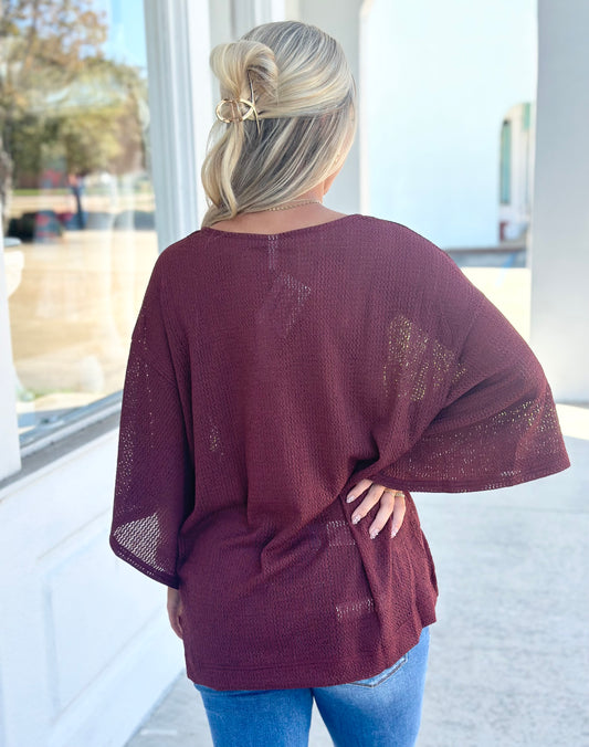 Burgundy V Neck Oversized Top