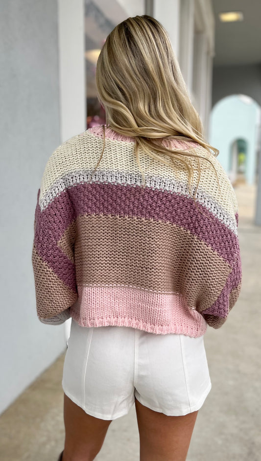 Lt Pink Round Neck Crop Sweater