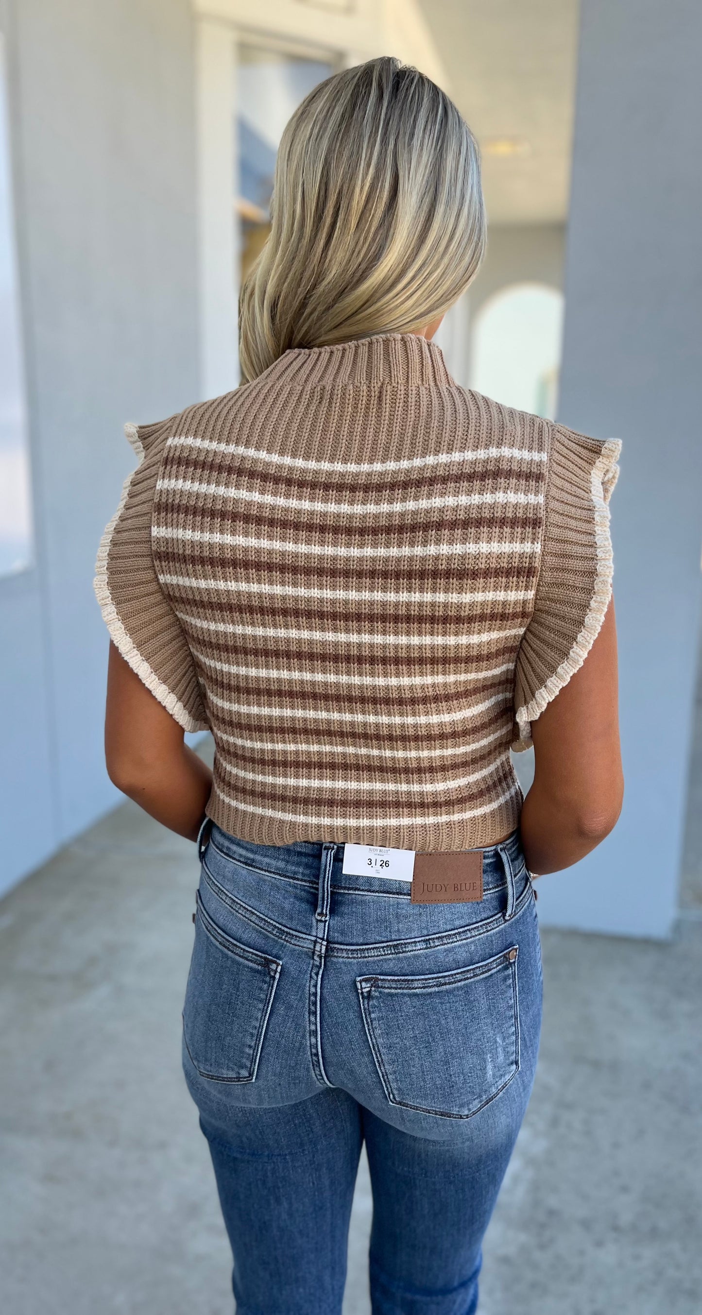 Striped Mock Neck Sweater Vest, Brown