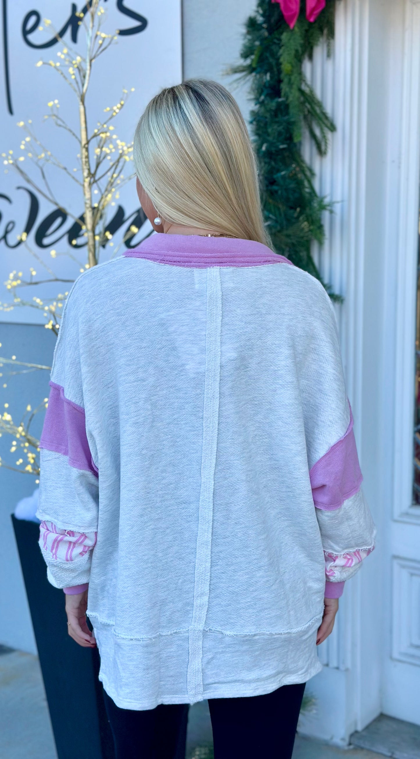 Ash Grey/Pink French Terry Color Block Top