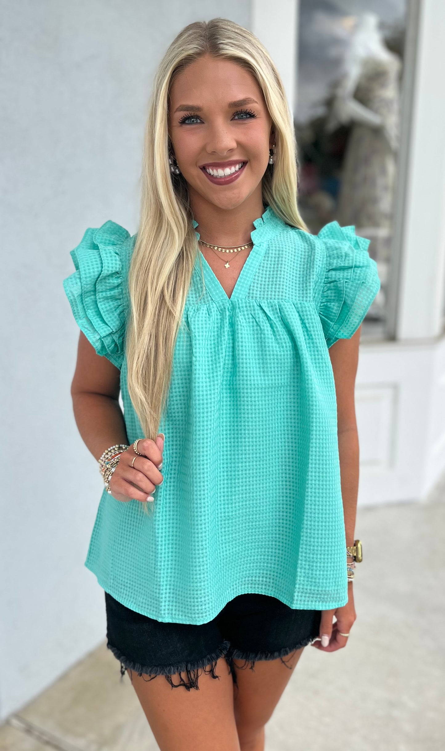 Emerald V Neck Flutter Sleeve Top
