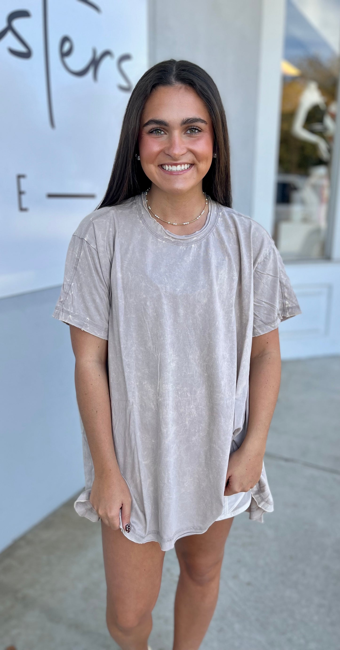 Crinkle Washed Cotton Oversized Top, Ash Mocha