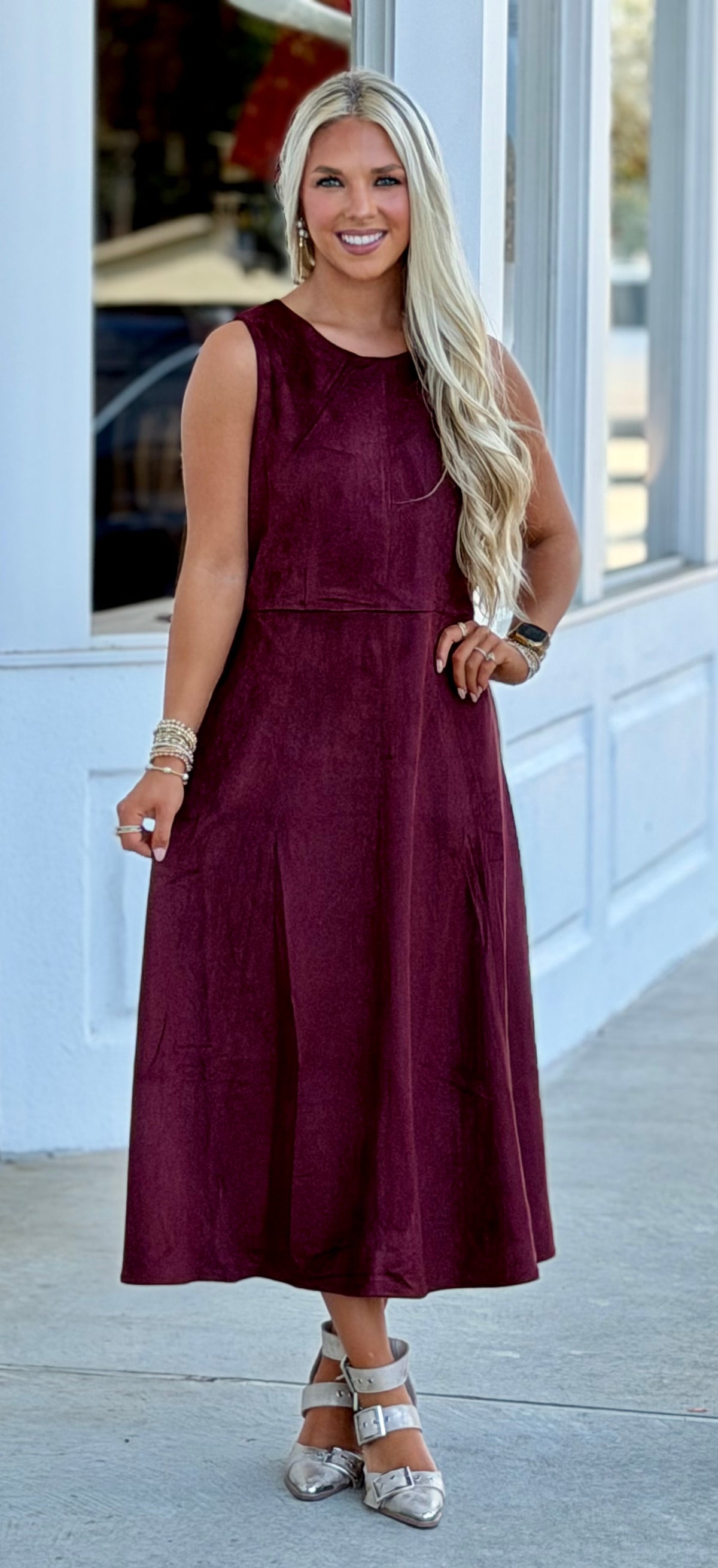Garnet Faux Suede Midi Dress