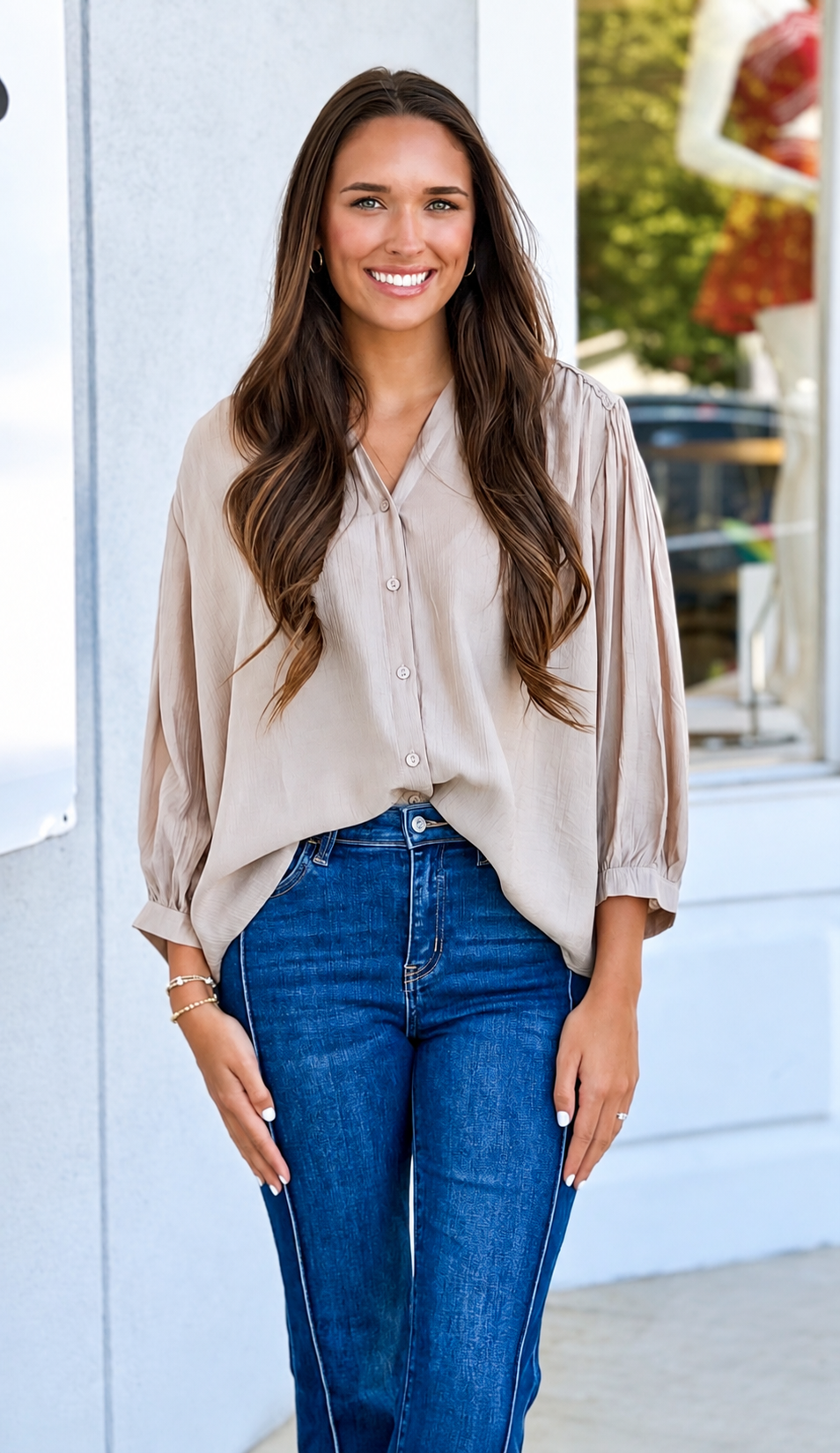 Mushroom Button Down Batwing Top