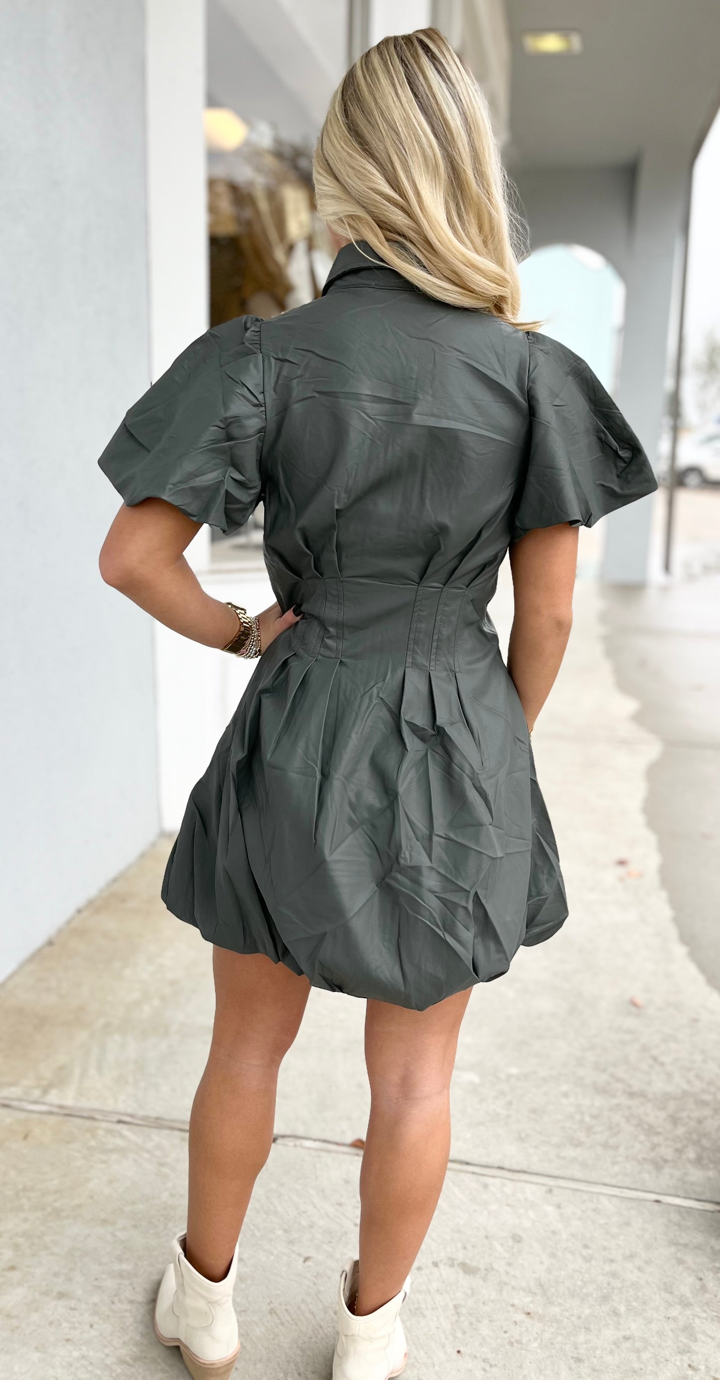 Olive Leather Dress