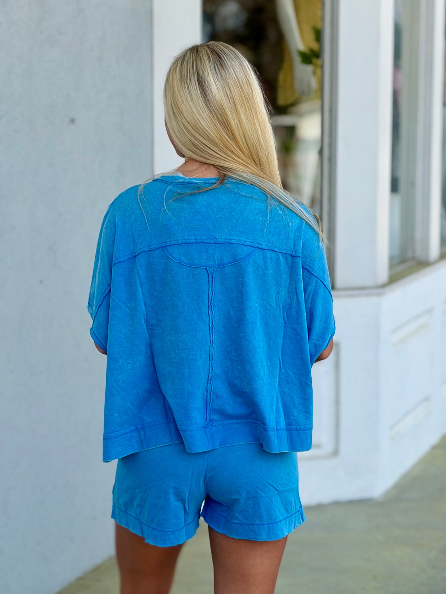 Acid Wash Top & Shorts SET, Deep Sky