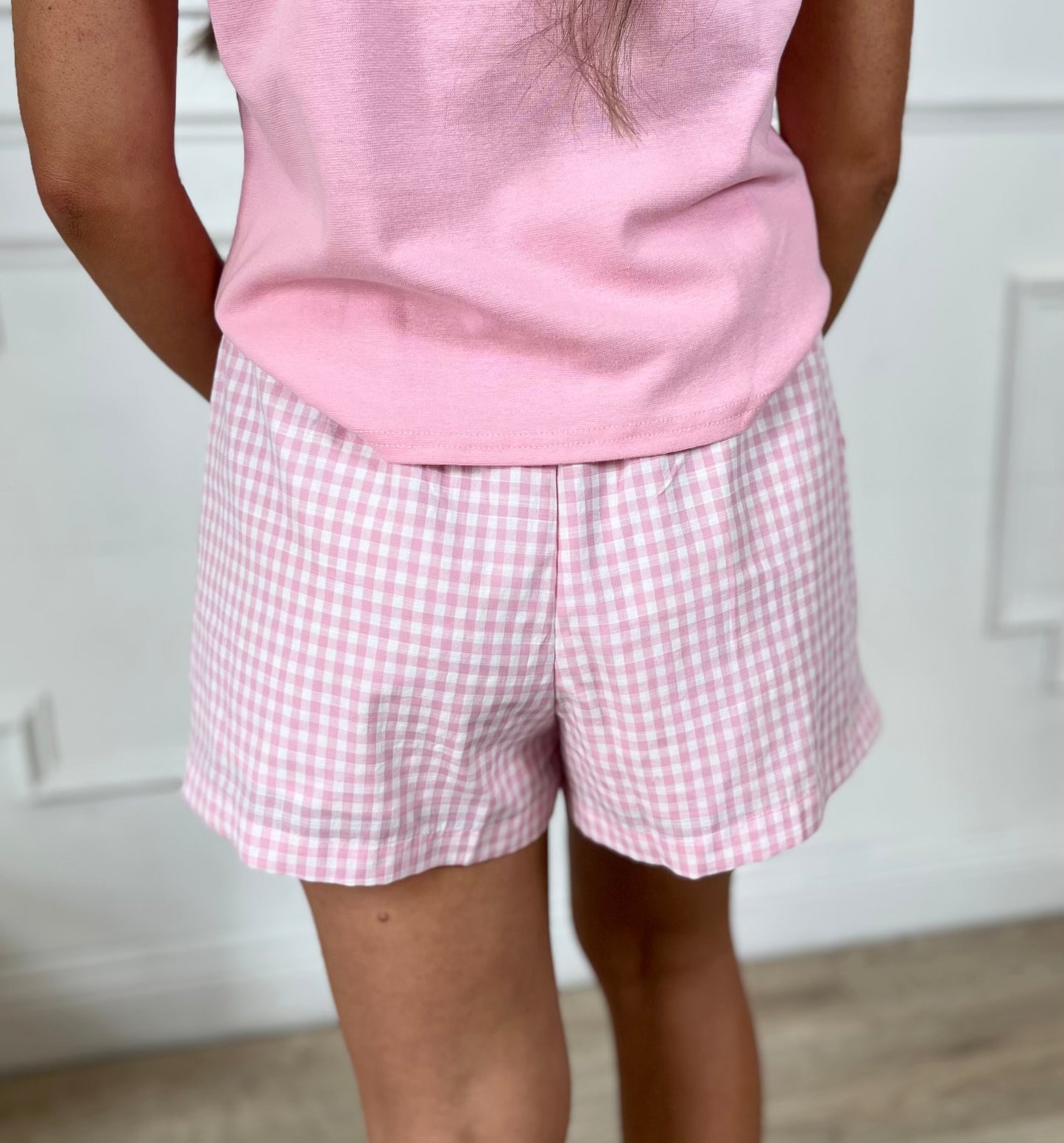 Pink Gingham Elastic Waist Boxer Shorts