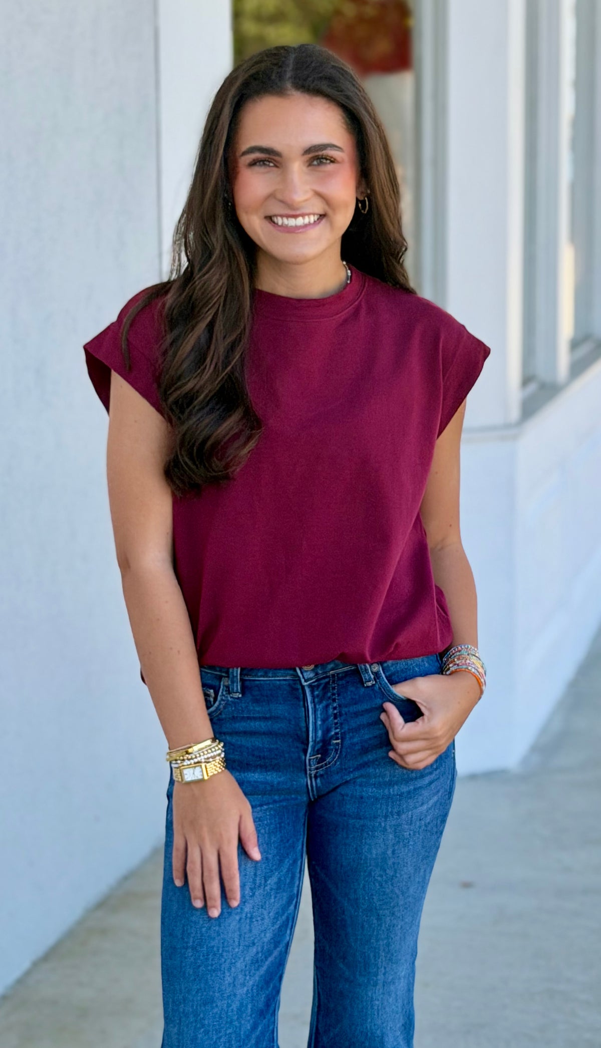 Short Sleeve Solid Top, Maroon