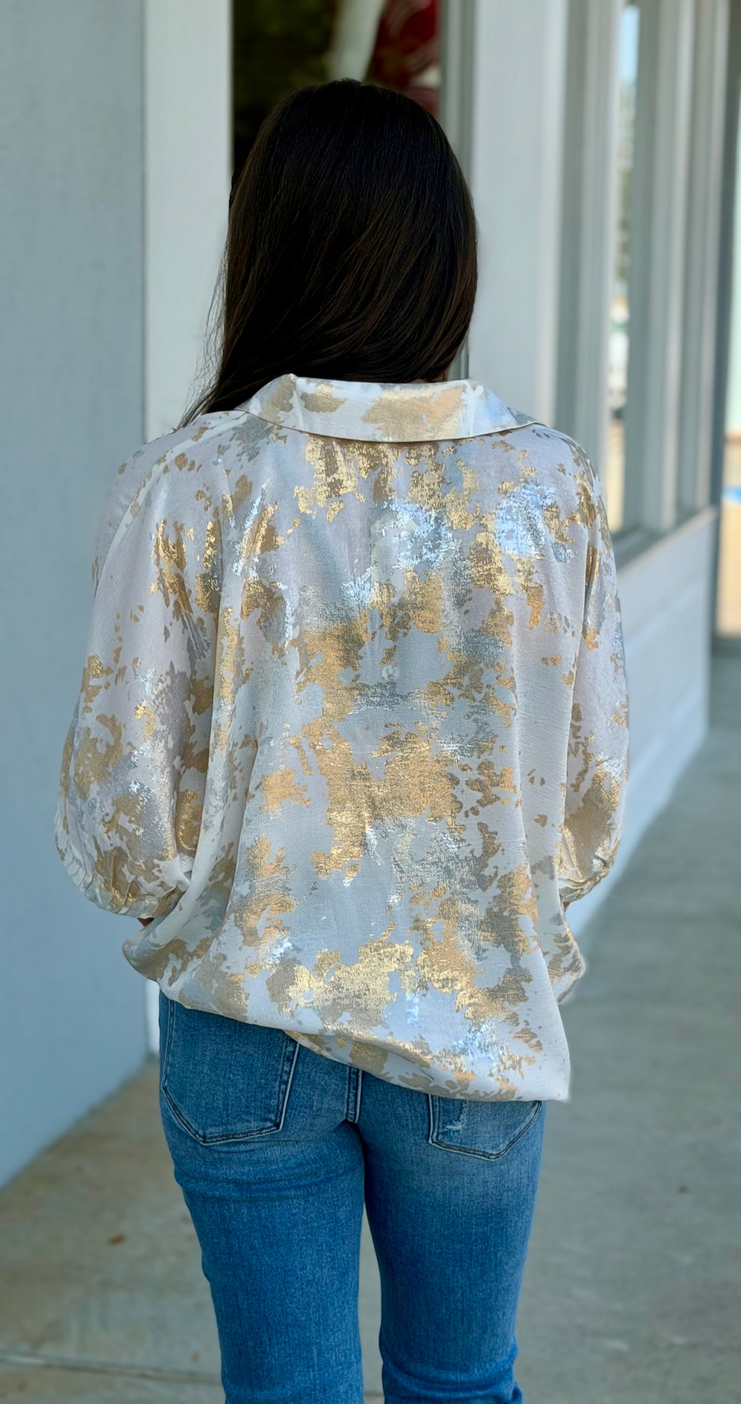 Dolman Sleeve Metallic Top, White