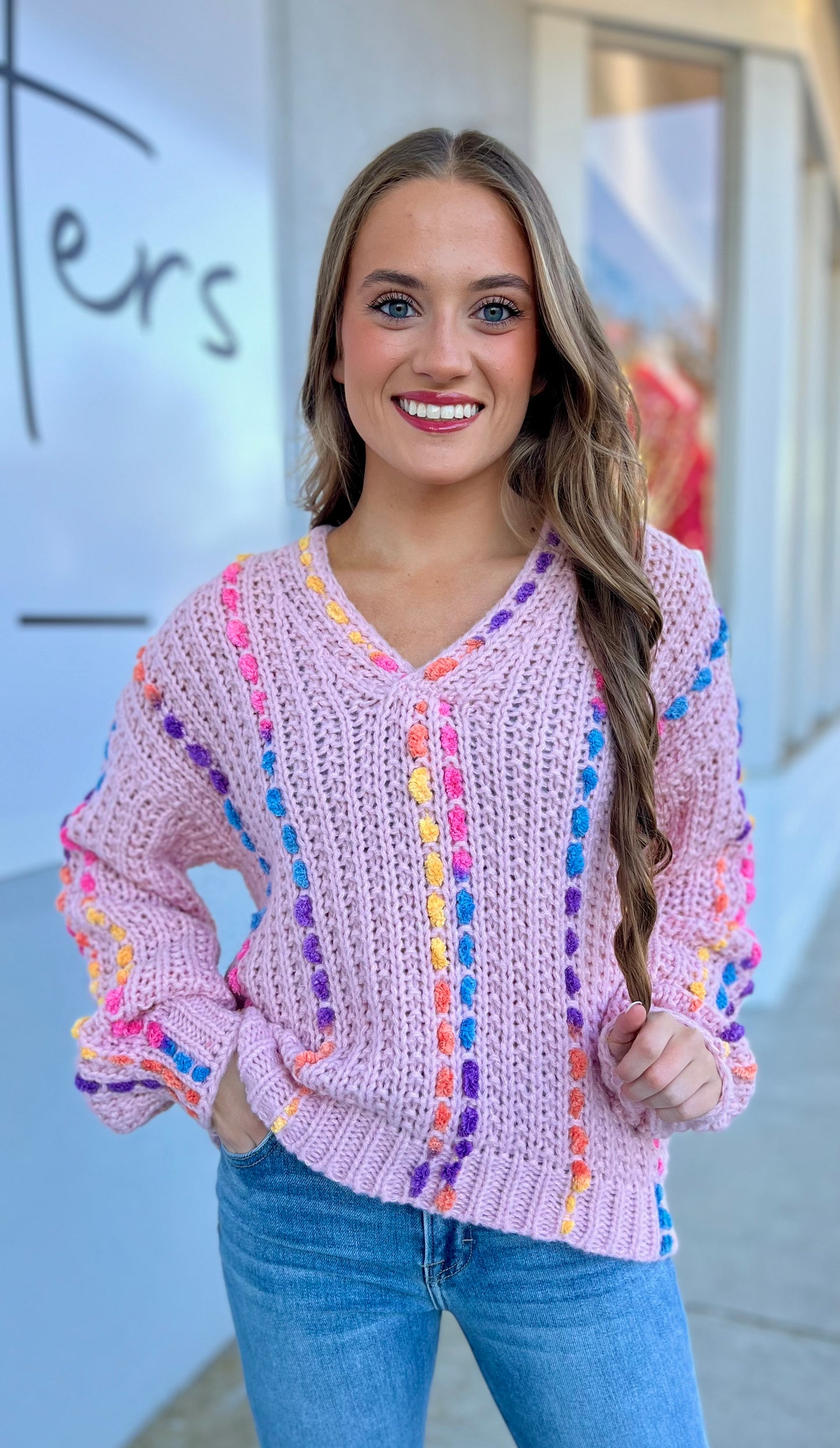 Lt Pink Multicolor Stitch Sweater