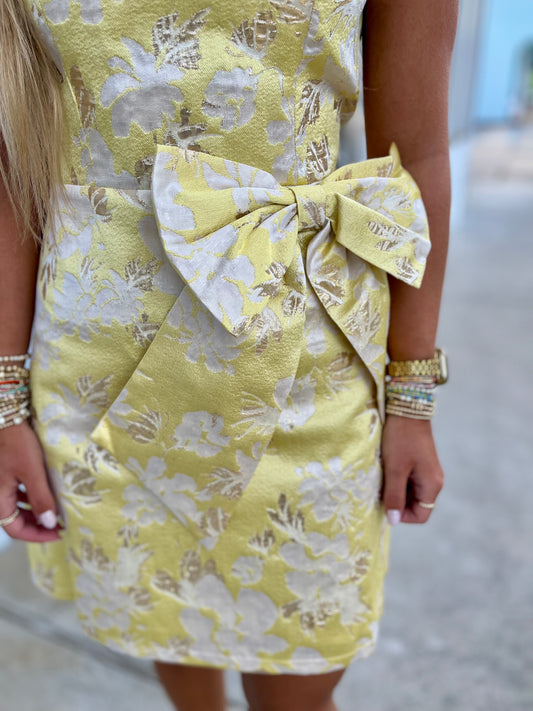 Yellow/Gold Bold Bow Tube Floral Dress