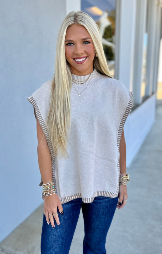 Side Tie Knit Sweater Vest, Oatmeal