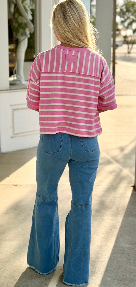 Pink/Oatmeal Striped Terry Cloth Top