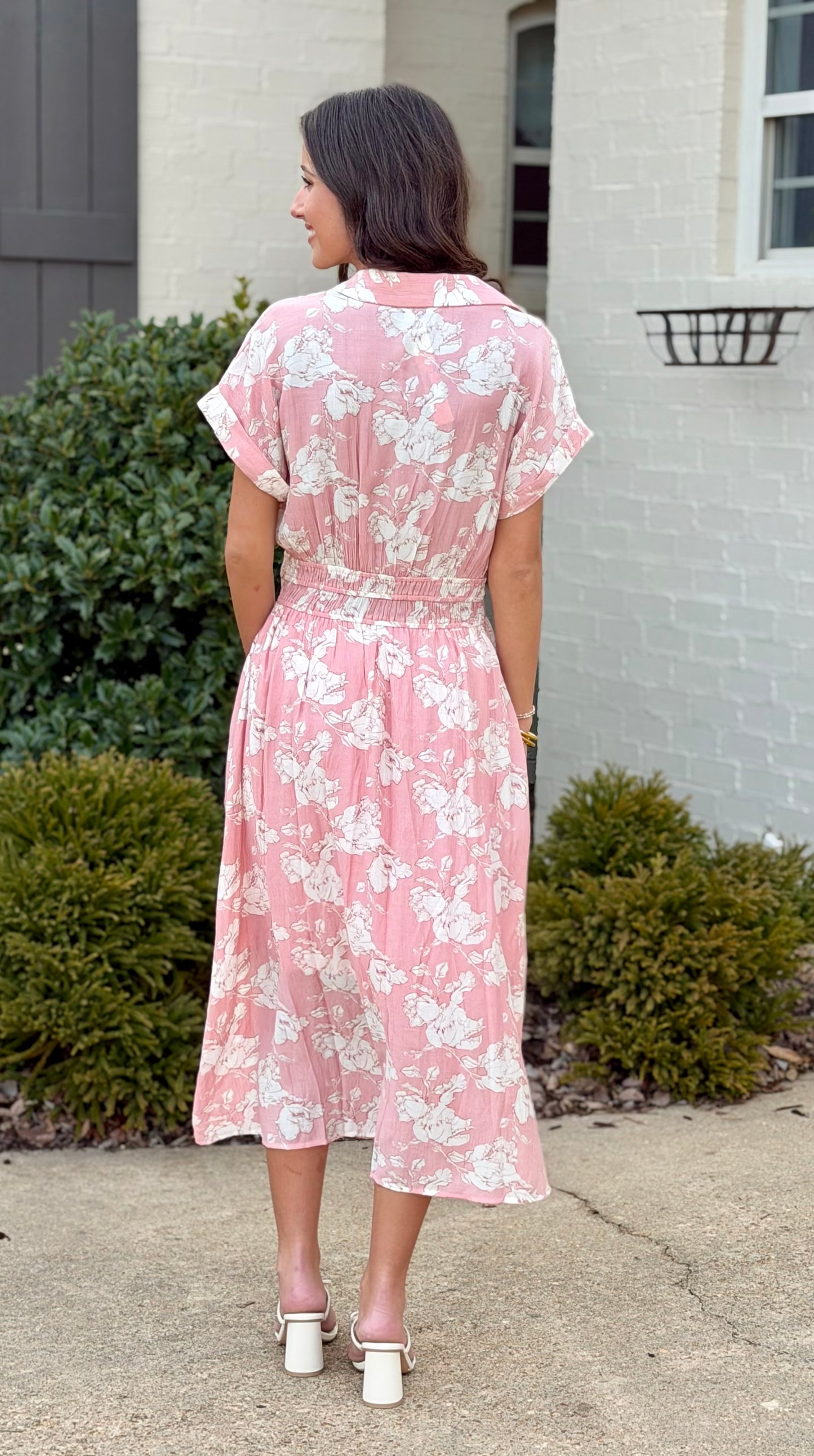 Pink Collared Button Up Midi Dress