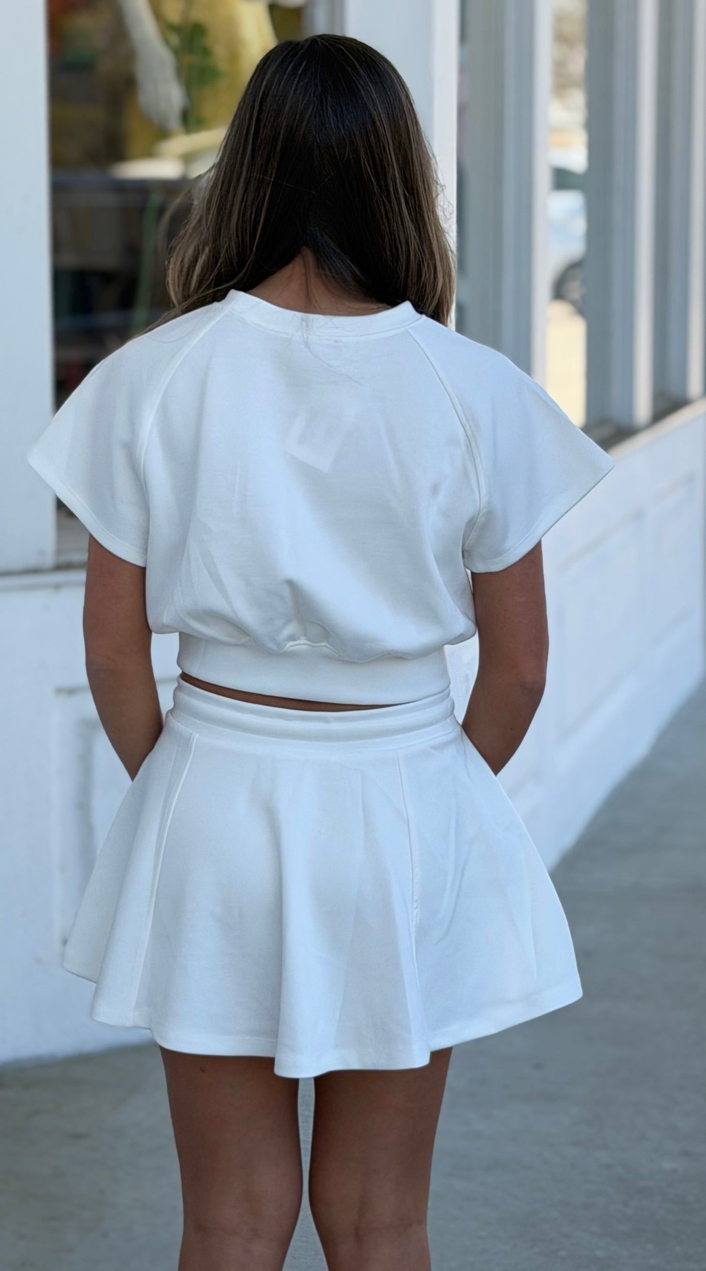 Neoprene Short Sleeve Top & Skort SET, Ivory
