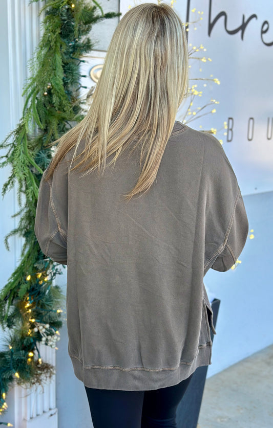 French Terry Wash Pullover, Brown