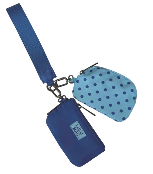 Lulu Mac Double Pouch Wristlet , Blue/Blue Polka Dot