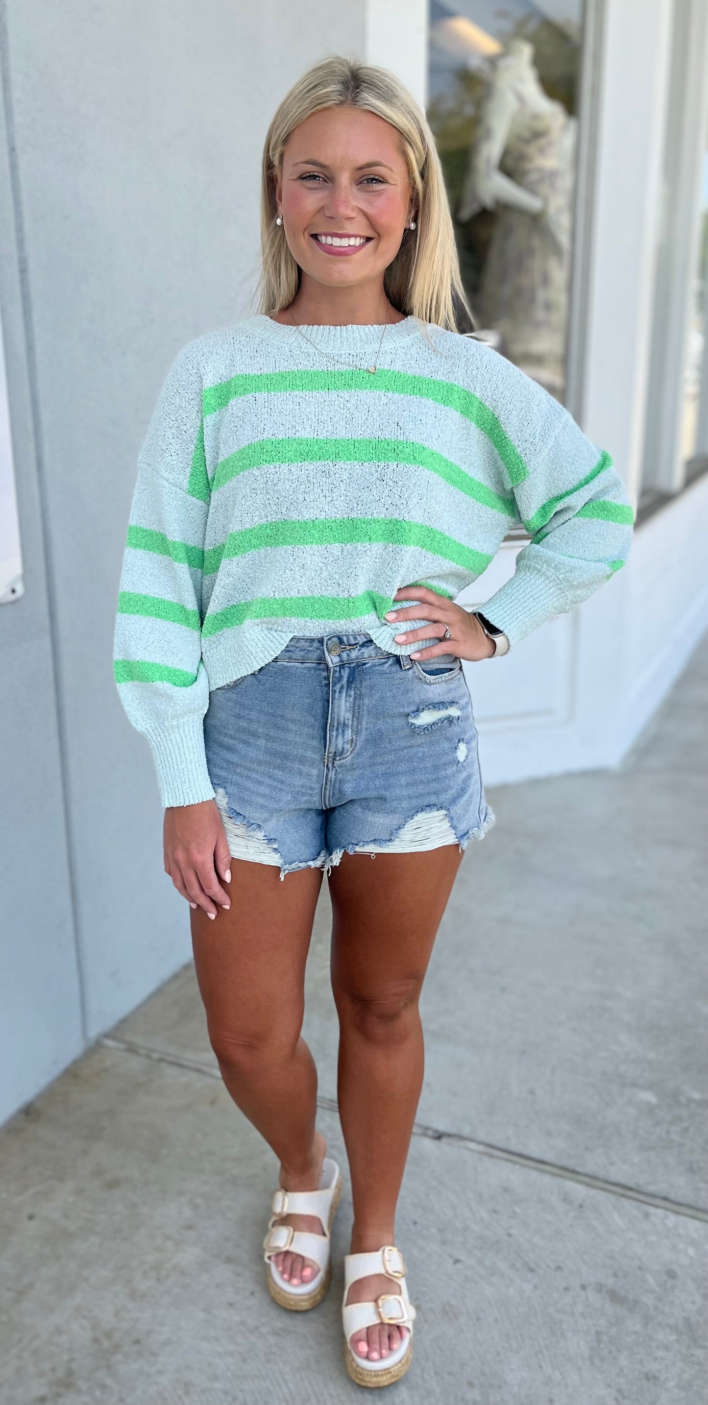 Light Mint Green Striped Sweater