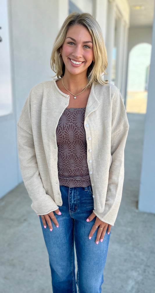 Sand Button Down Cardigan