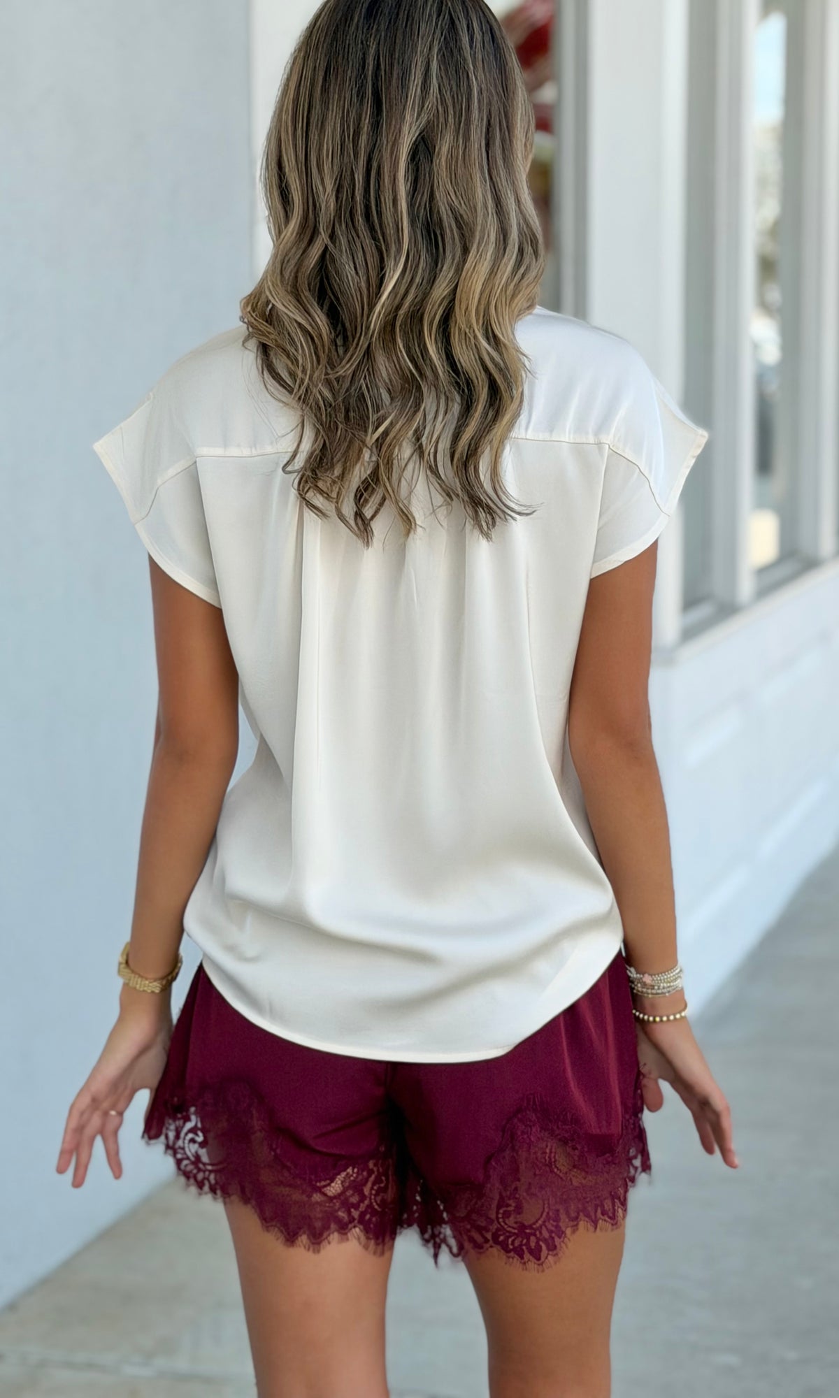 Burgundy Mid Rise Lace Shorts