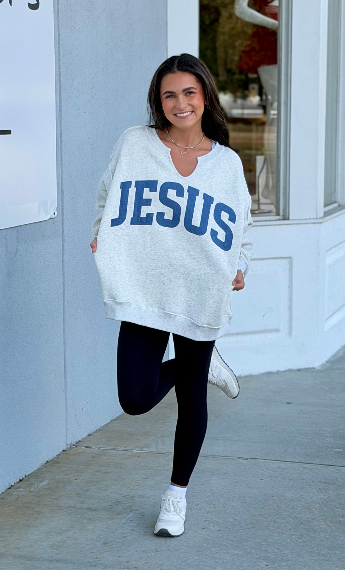 Ash Grey/Vintage Blue Jesus Split Neck Sweatshirt(reversible)