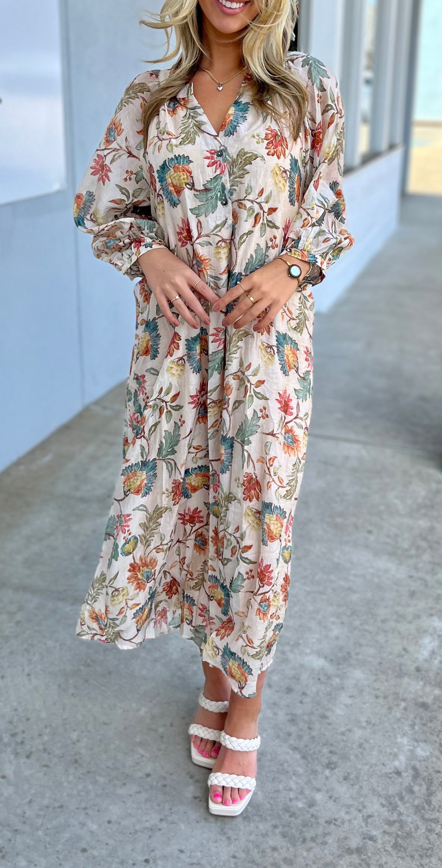 Ecru Floral Maxi Dress