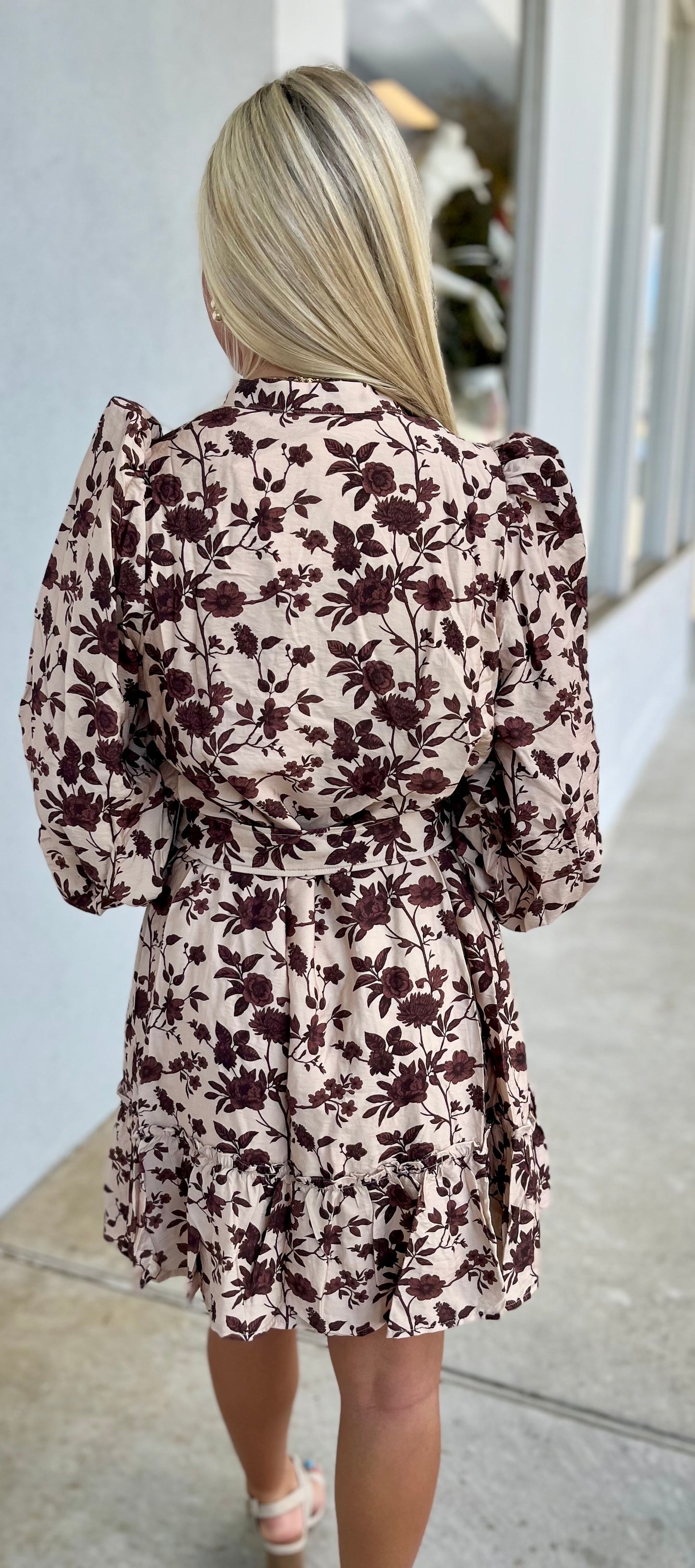 Floral Print High Neck Removable Buckle Dress