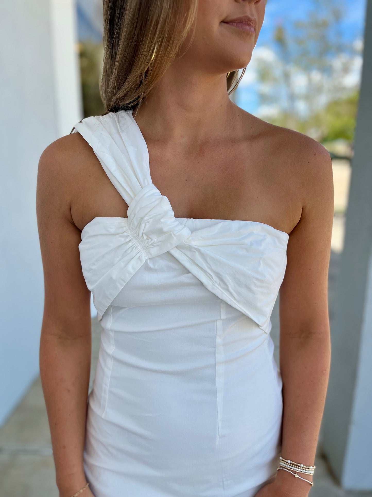 White Single Shoulder Mini Dress