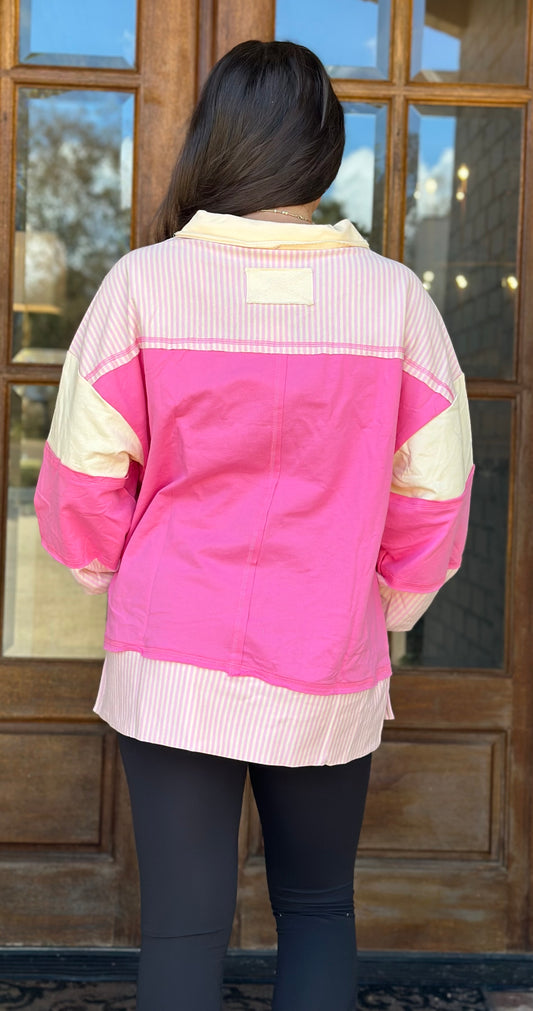 Color Block Stripe Pullover, Pink
