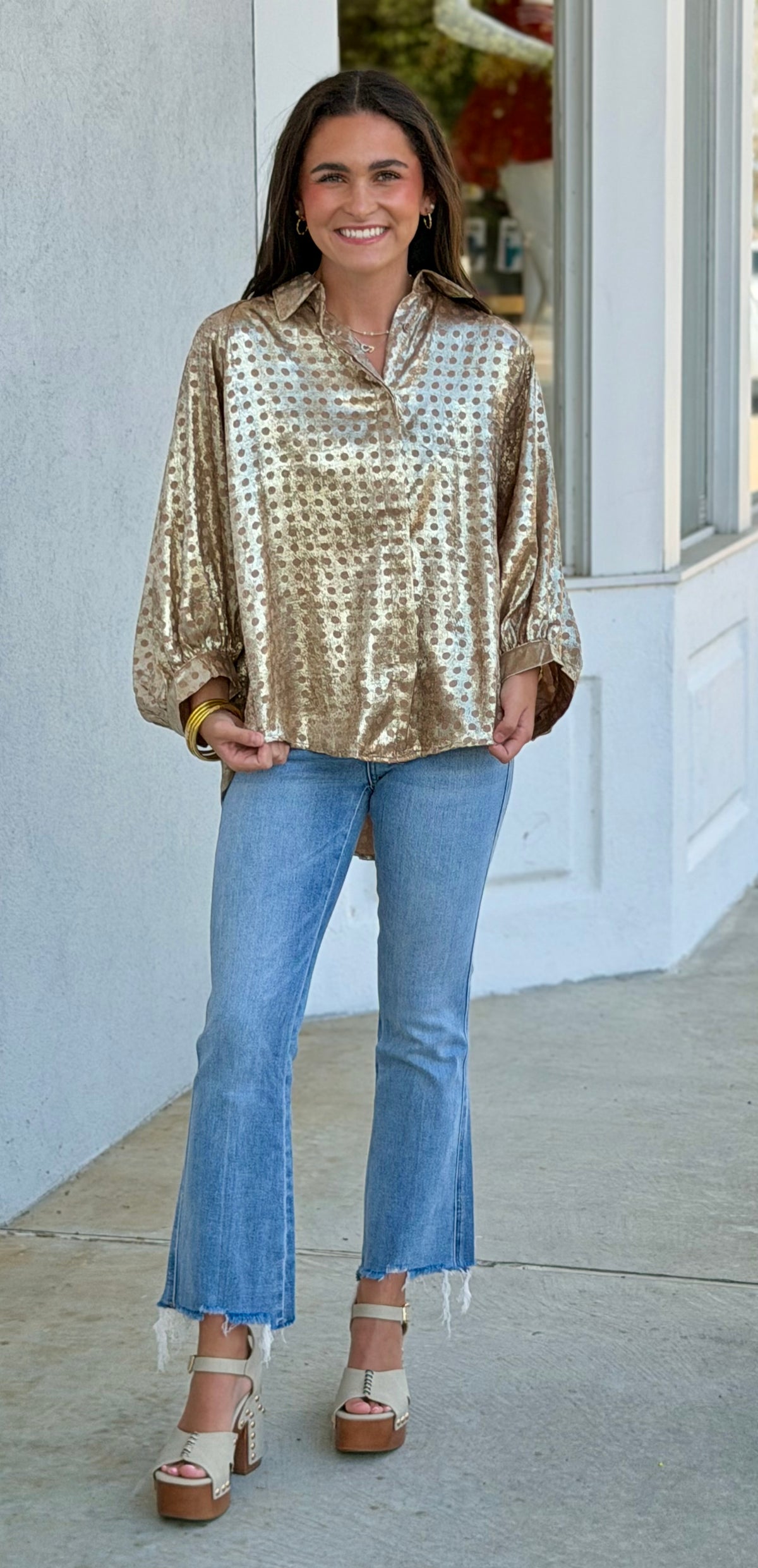 Mocha Polka Dot Button Down Shirt